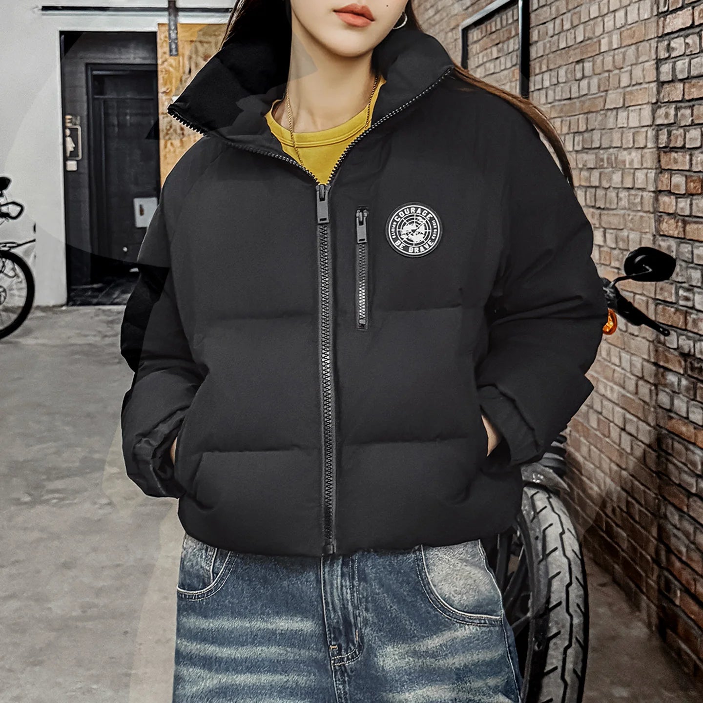 MADEN Women Stand Collar Down Jacket 90% Duck Down Short Puffer Coat Zipper Front Thick Warm Winter Outerwear