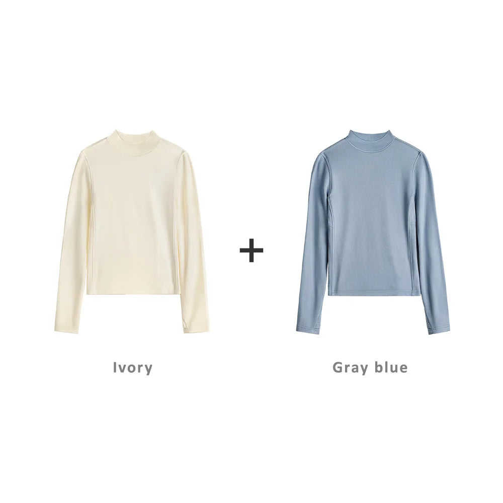 MADEN Damen Fleece-Oberteil mit Stehkragen und Thermofunktion