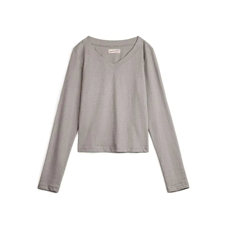 T-shirt à manches longues en maille de coton, col V, coupe ajustée, pour femme, idéal pour l'automne et l'hiver. Pull basique à porter sous un pull. 