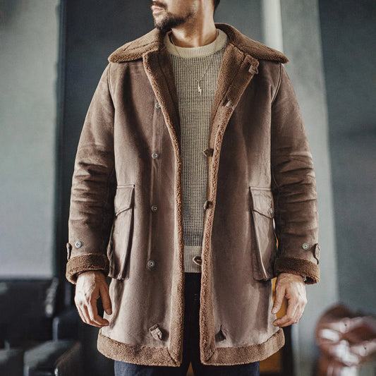 MADEN Suede-Fleece Mid-Length Parka Coat