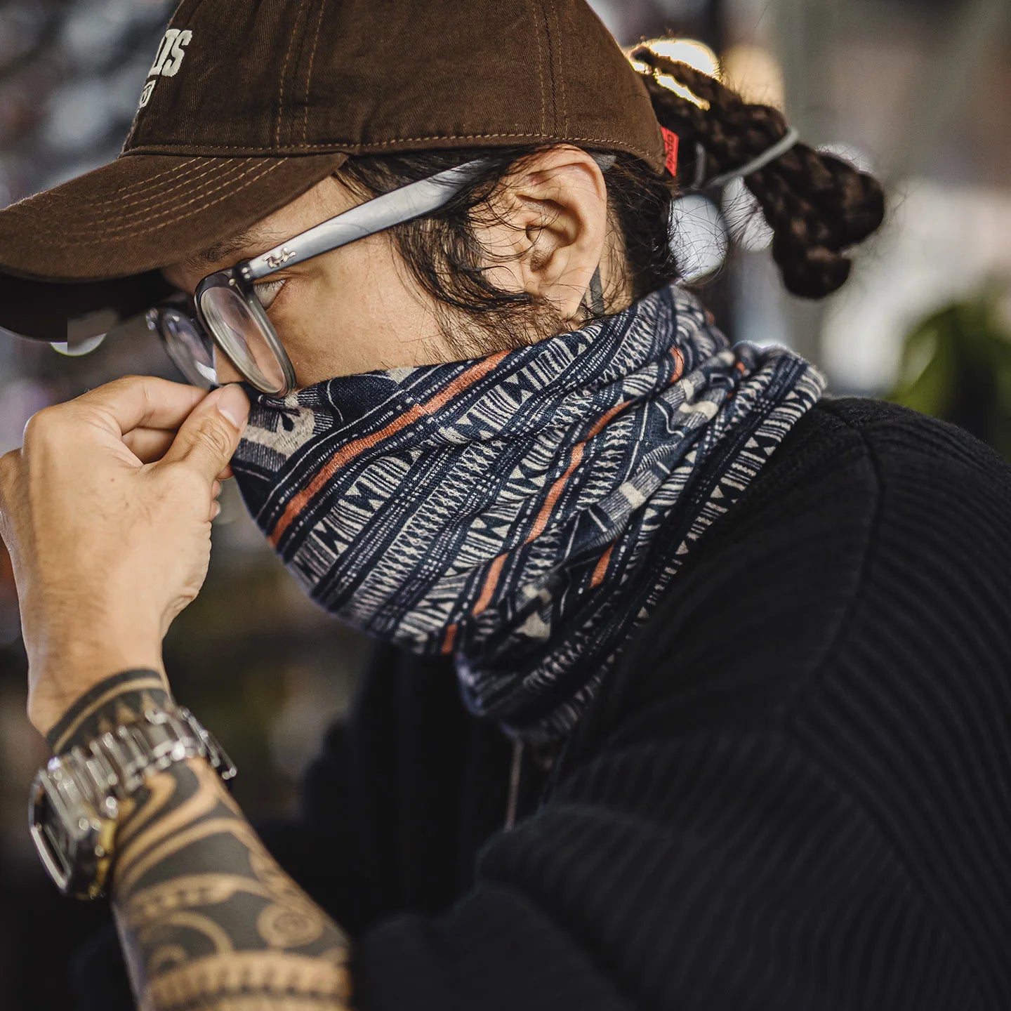 MADEN Vintage Navajo bedruckte Mehrzweckmütze und Kopftuch, vielseitige Herrenmütze für Herbst und Winter, warmer Pullover 