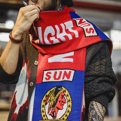 MADEN Red Fringe Knit Fan Scarf