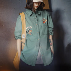 MADEN Vintage Bestickte Baumwoll Bluse locker geschnitten