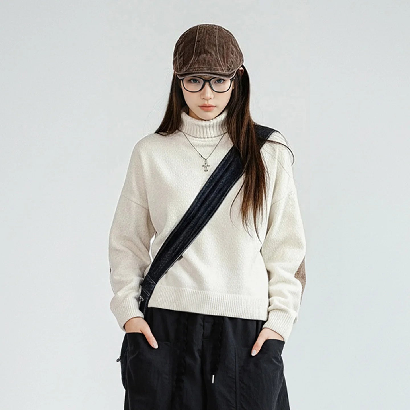 MADEN Chenille Grobstrickpullover mit hohem Kragen