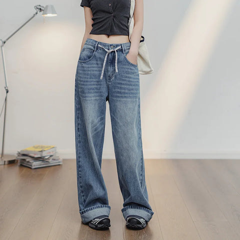 MADEN Women’s Vintage Light Blue Wide-Leg Jeans