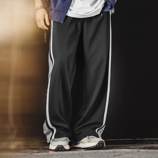 MADEN 남성용 캐주얼 농구 바지 일자핏 캐주얼 운동복 바지 검은 줄무늬 넉넉한 조거 바지 가을 겨울용