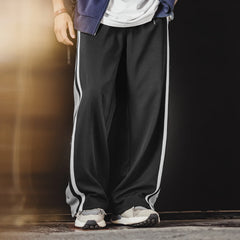 MADEN Men’s Casual Basketball Sweatpants Straight Leg Casual Track Pants Black Stripe Loose Fit Joggers Trousers for Fall Winter