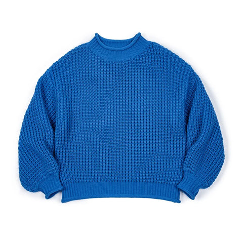 MADEN Damen Strickpullover in Kornblumenblau, Herbst/Winter 2024, Langarm, Rollkragen, warmer Pullover 