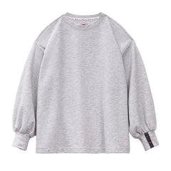 MADEN Damen Waffelstrick Laternenärmel Sweatshirt