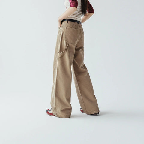 Pantalones de lona caqui vintage para mujer MADEN, estilo cargo, pierna recta, casual, de algodón, holgados, ajustados y adelgazantes, para primavera y otoño