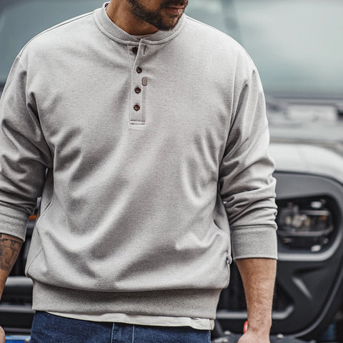 MADEN Half-Button Pullover Henley Sweatshirt