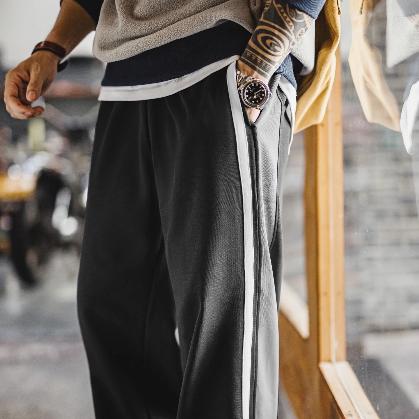 MADEN Men’s Casual Basketball Sweatpants Straight Leg Casual Track Pants Black Stripe Loose Fit Joggers Trousers for Fall Winter