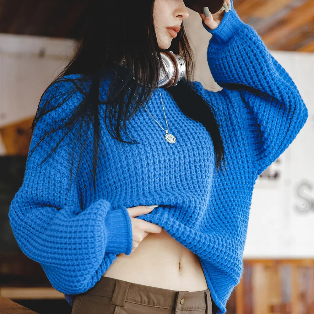 MADEN Gerippter Strickpullover mit umgeschlagenem Kragen