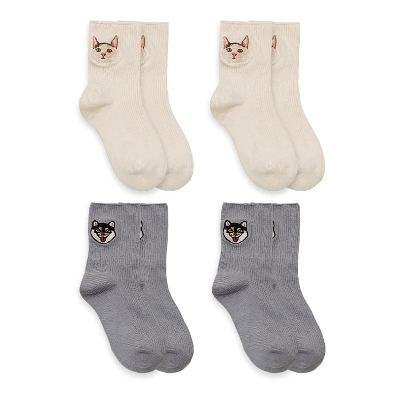 MADEN Niedliche Katze & Hund bestickte Socken