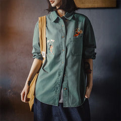 MADEN Vintage Bestickte Baumwoll Bluse locker geschnitten