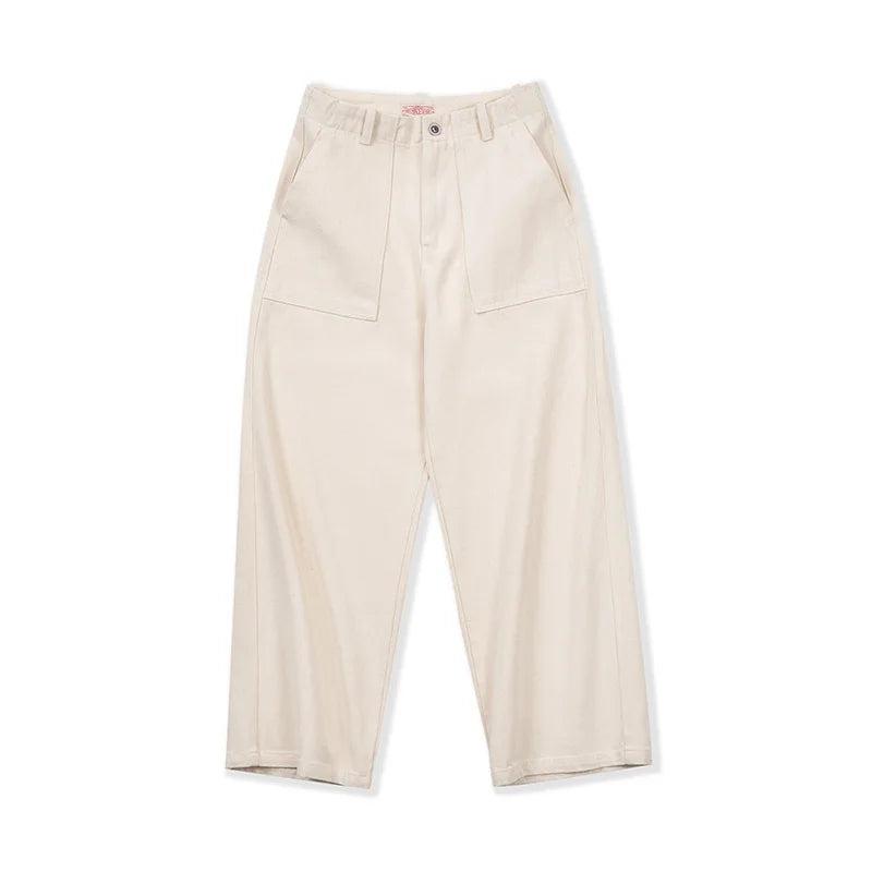 MADEN Damen Weite Weiße Schwergewicht Baumwoll Cargo Jeans