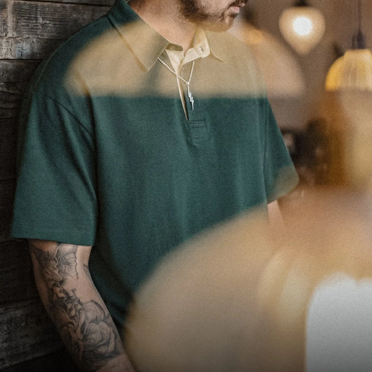 MADEN Herren Polo mit Steinmuster und Knöpfen