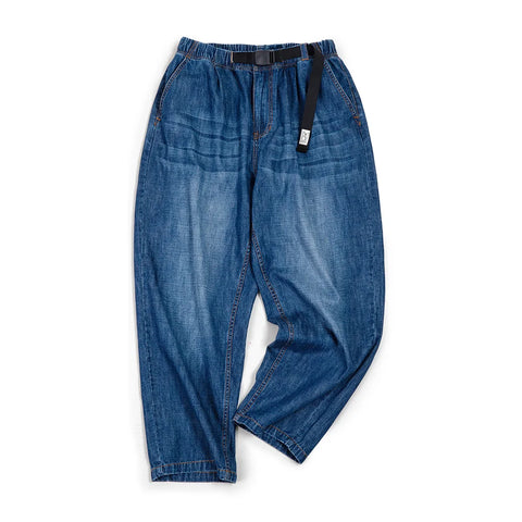 Jean décontracté ample pour homme MADEN, denim délavé 7,8 oz, taille mi-haute, sans stretch, jambes larges, coupe droite, bleu ombré, grandes tailles 