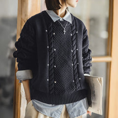 MADEN Strickpullover mit Zopfmuster und Herzmotiv