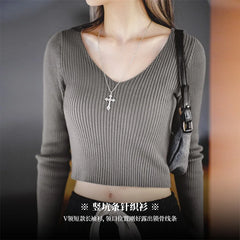 MADEN Damen Baumwoll V-Ausschnitt Strickpullover - 100% Baumwolle
