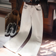 MADEN Damen Freizeithose, mittelhoch geschnitten, vielseitig, beige, 100 % Baumwolle, schmale Passform, ausgestellt, Herbst 