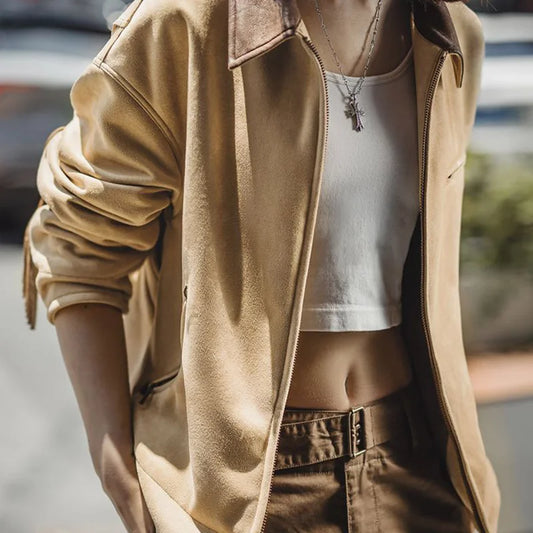 MADEN Wildlederjacke mit Fransen und Quasten im Workwear-Stil