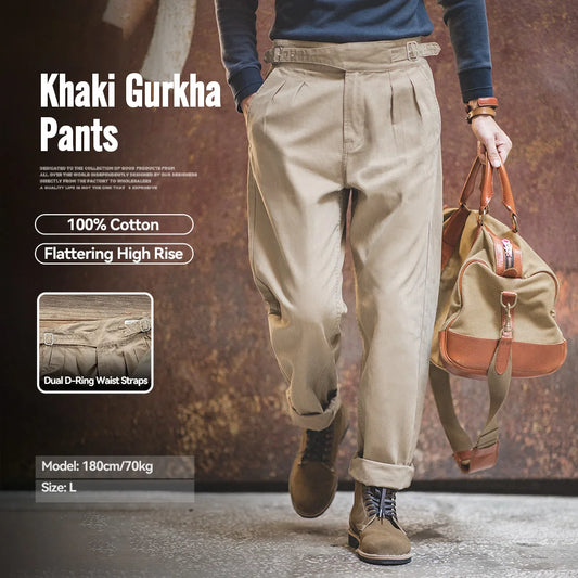 MADEN Men's High-Waist Gurkha Pleated Cotton Pants