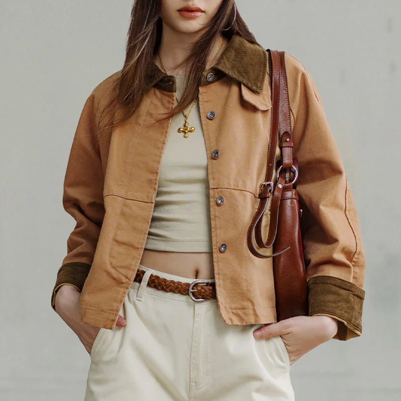 Áo khoác barn cotton nặng Retro nữ MADEN