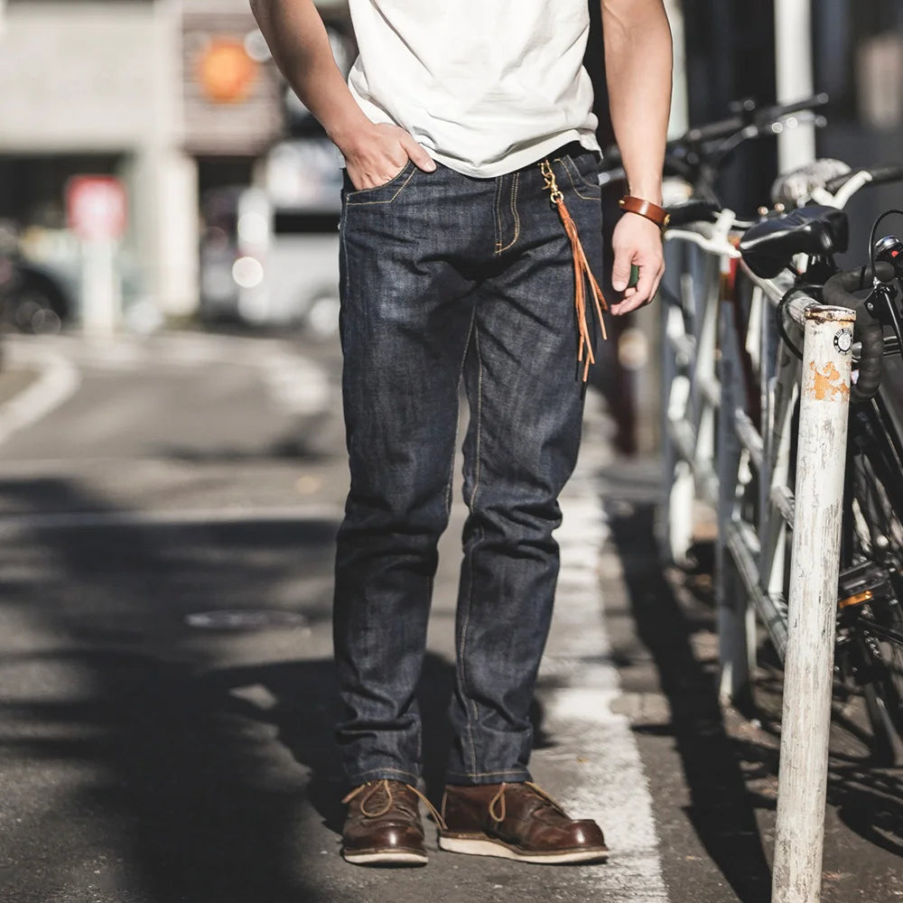 MADEN Herren 14oz Selvedge Raw Denim Jeans mit geradem Bein