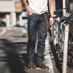 MADEN Herren 14oz Selvedge Raw Denim Jeans mit geradem Bein
