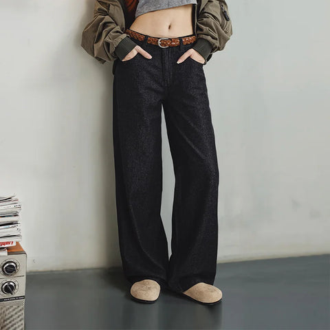 MADEN Damen Retro-Jeans Schwarz – Gerader, lockerer Schnitt