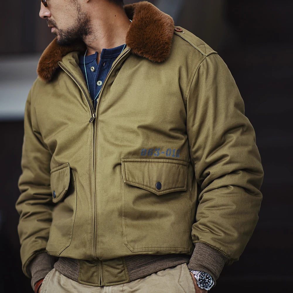 MADEN Men’s Vintage B10 Bomber Jacket Fur Collar