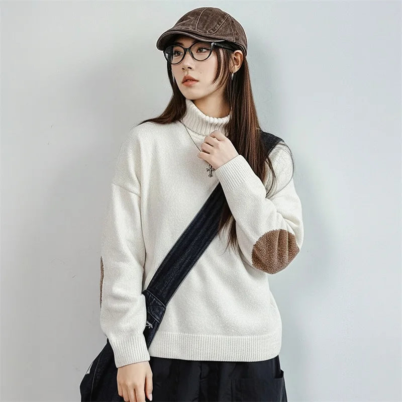 MADEN Chenille Grobstrickpullover mit hohem Kragen