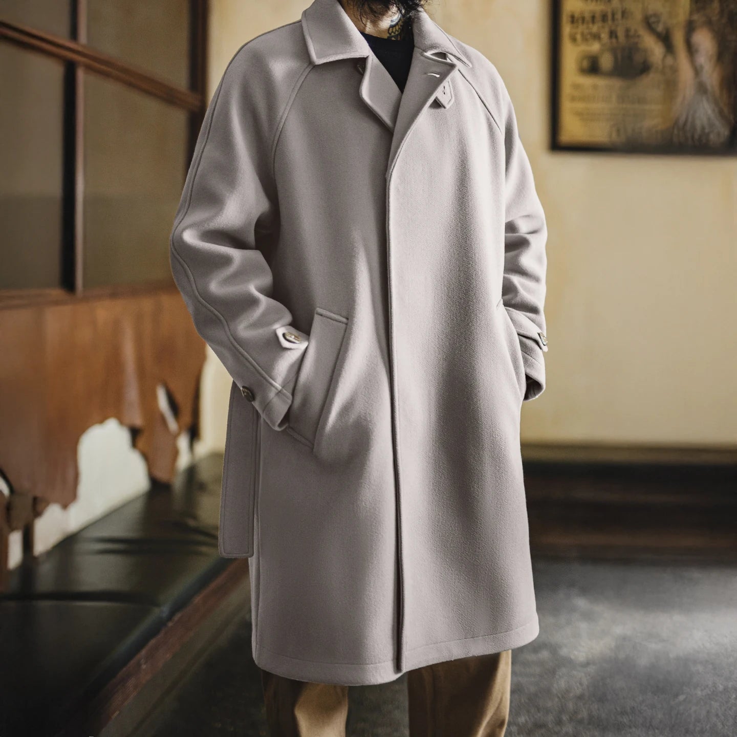 Manteau Balmacaan gris rétro pour homme MADEN – Manteau mi-long coupe-vent automne/hiver 
