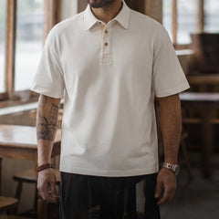 MADEN Herren Polo mit Steinmuster und Knöpfen