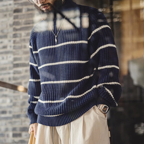 MADEN Turtleneck Striped Knit Sweater