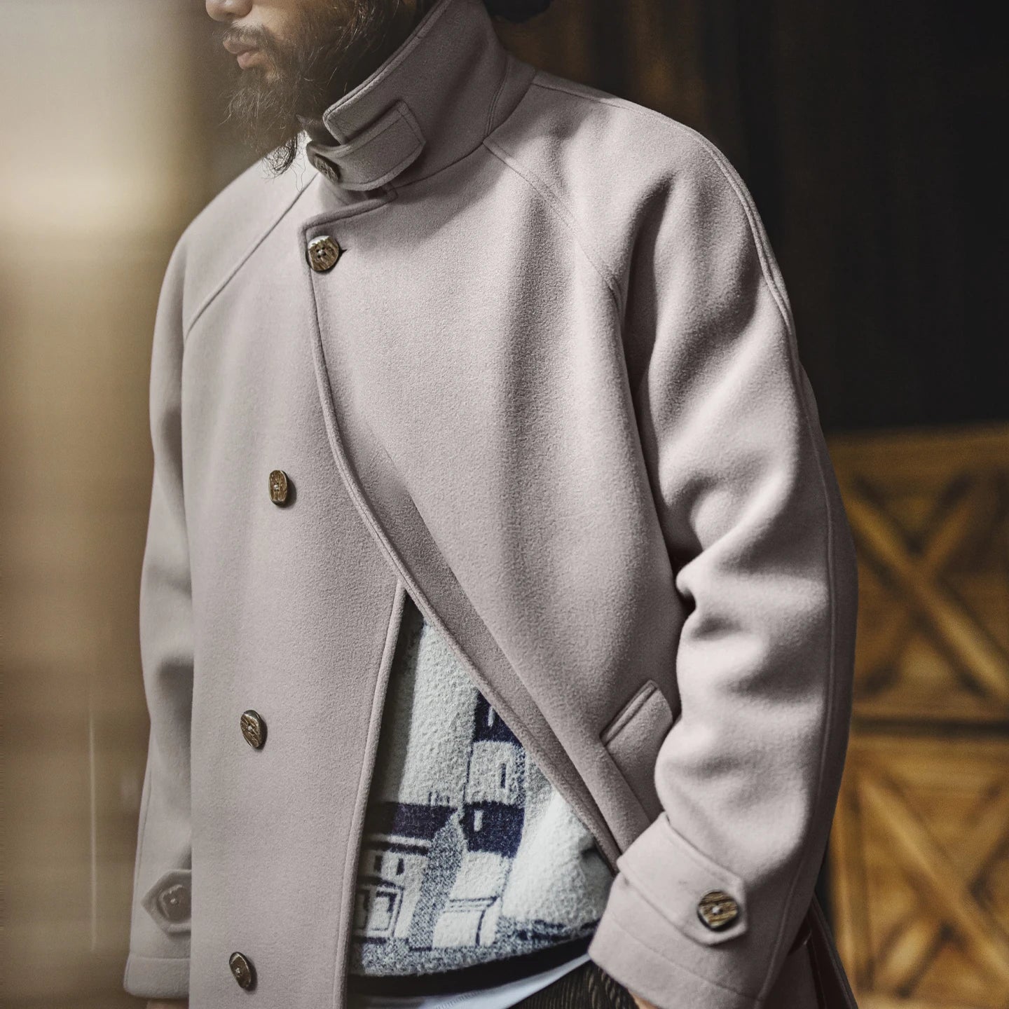 Manteau Balmacaan gris rétro pour homme MADEN – Manteau mi-long coupe-vent automne/hiver 