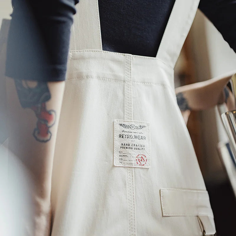 MADEN Casual Women's Loose Fit Overalls White with Adjustable Straps Pocket Zippered Placket Workwear Pants for Fall and Winter