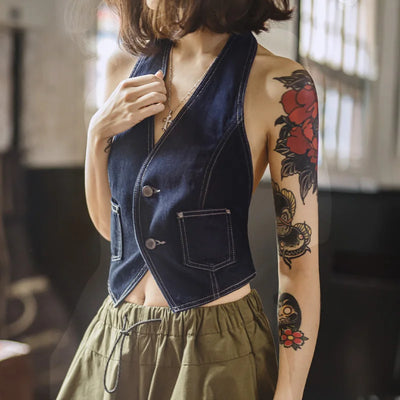 MADEN Women's Y2K Denim Vest