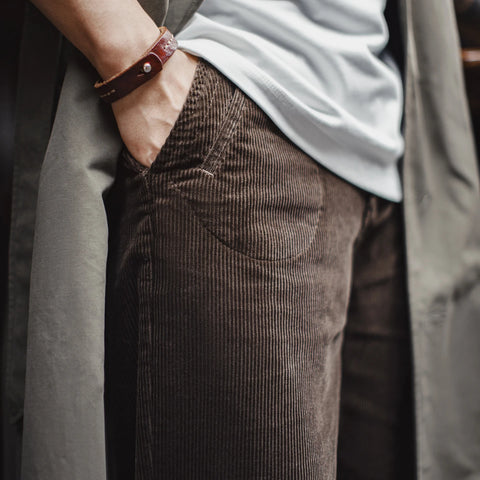 Pantalon en velours côtelé MADEN pour homme, épais, chaud, à jambes larges et droites, style rétro décontracté, automne-hiver, marron. 