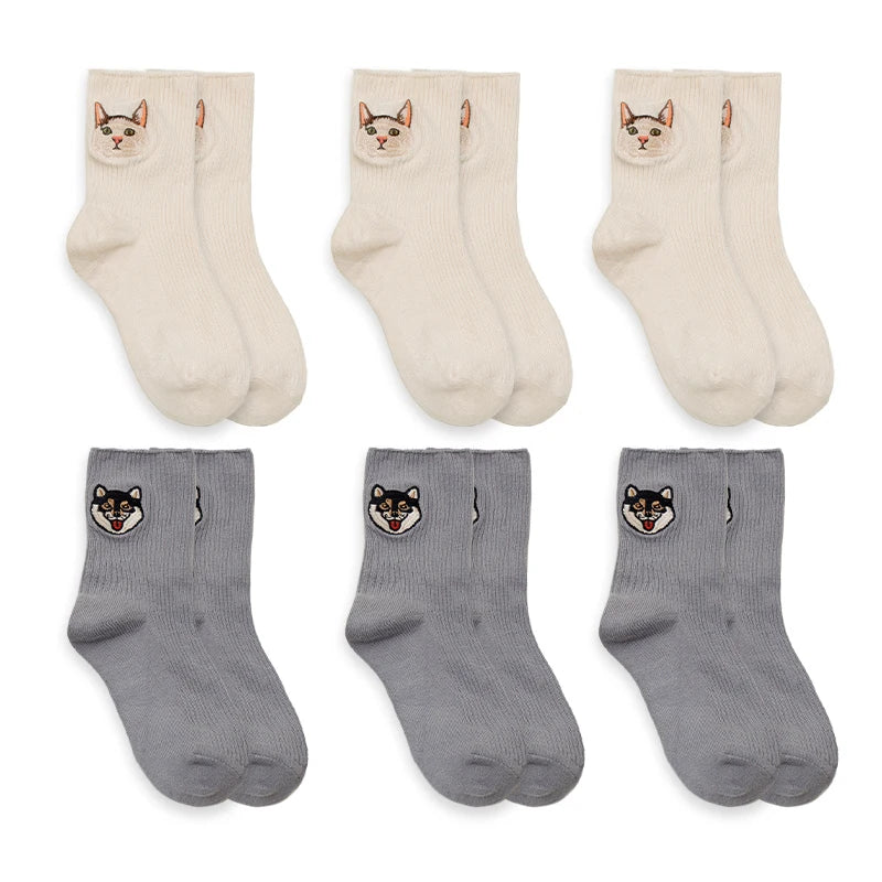 MADEN Niedliche Katze & Hund bestickte Socken