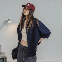 MADEN 여성용 박쥐 소매 코튼 블라우스 셔츠
