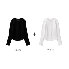 Camiseta ajustada de manga larga con cuello redondo para mujer MADEN