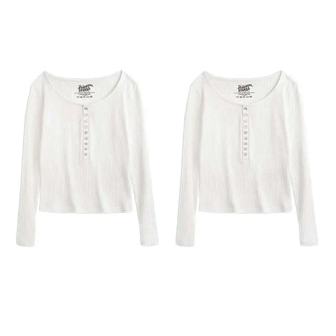 MADEN Damen-Henley-Top mit Rippstrick – Schmal geschnittenes Langarmshirt zum Drunterziehen 