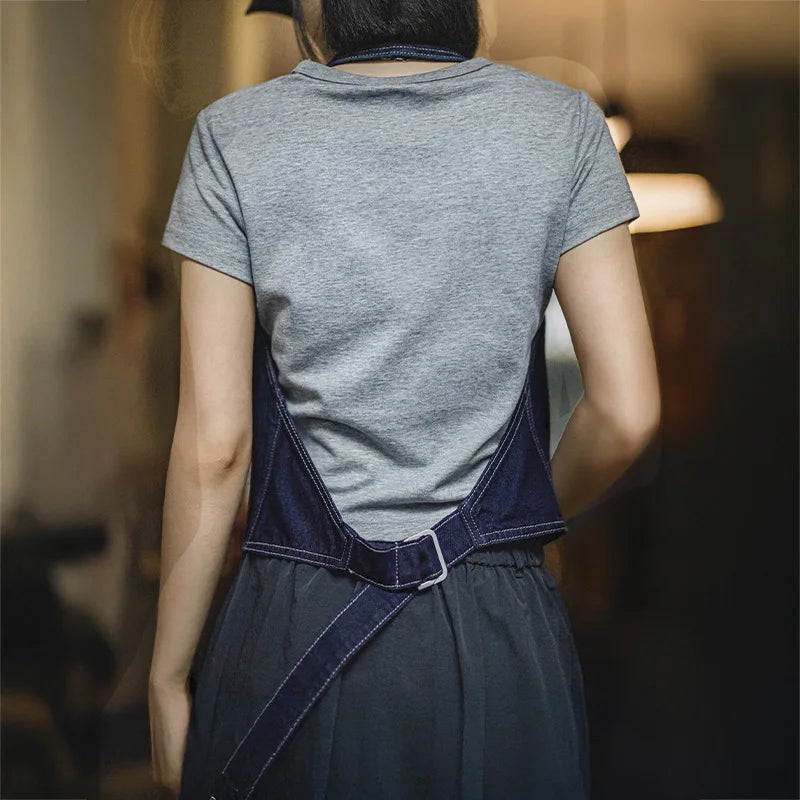 MADEN Débardeur en jean épais style vintage années 2000 pour femme, col V, sans manches, dos nu, bleu, sexy, idéal pour superposer les vêtements d'été. 