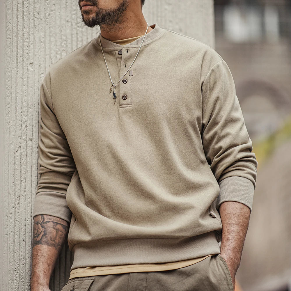 MADEN Half-Button Pullover Henley Sweatshirt