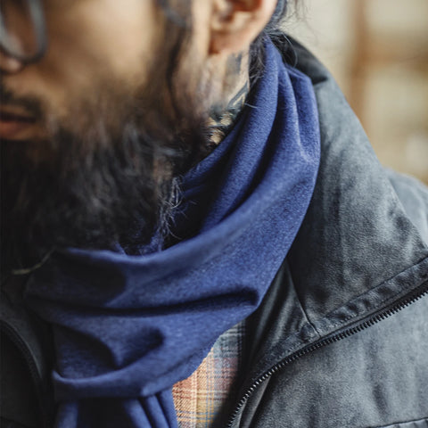 MADEN 남성용 인쇄 스카프 긴 숄 가을 겨울 따뜻하고 가벼운 얇은 목도리 부드럽고 편안한 감싸는 네이비 블루