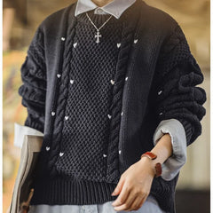 MADEN Strickpullover mit Zopfmuster und Herzmotiv