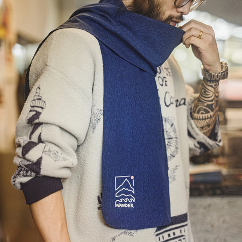 MADEN 남성용 인쇄 스카프 긴 숄 가을 겨울 따뜻하고 가벼운 얇은 목도리 부드럽고 편안한 감싸는 네이비 블루