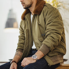 Chaqueta bomber vintage B10 para hombre con cuello de piel MADEN